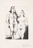 Pablo Picasso, Couple nu posant (Nude Couple Posing), plate 174 from Série 347 (Bl. 1654, Ba. 1670), 1968, Aquatint, on BFK Rives paper, with full margins