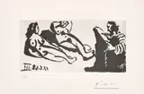 Pablo Picasso, Peintre, ou écrivain, avec deux femmes (Painter, or Writer, with Two Women), plate 157 from Série 347 (Bl. 1637, Ba. 1653), 1968, Aquatint, on BFK Rives paper, with full margins