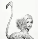 David Bailey, Catherine Deneuve, Flamingo, 1966, Archival pigment print, printed 2020