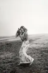 Peter Lindbergh, Sasha with Bolex, French Vogue, Le Touquet, France, 2006, Gelatin silver print, mounted