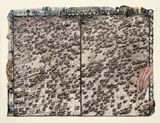 Peter Beard, 756 elephants on the TSAVO Border in "STARVO" / for The End of the Game / Last word from Paradise, 1976, Unique work, comprising a gelatin silver print with ink and collaged elements, executed later