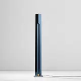 Kazuhide Takahama, 'Totem' floor lamp, circa 1981, Coloured iridescent stainless steel, brass-plated metal, brass, sandstone