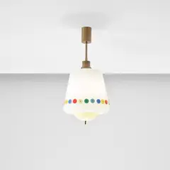 Rare ceiling light by Angelo Lelii, circa 1956, Glass, coloured acrylic, brass, offered Jan 2023