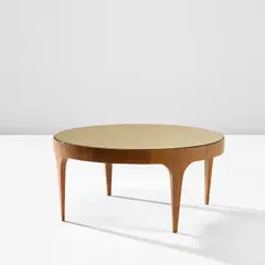 Max Ingrand, Coffee table, circa 1958, African mahogany-veneered wood, coloured mirrored glass