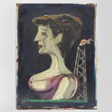 Gio Ponti, 'Profilo di donna su sfondo industriale', circa 1955, Oil on board