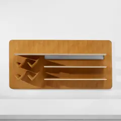Gio Ponti, Wall-mounted shelves and magazine racks from Casa Lucano, Sanremo, circa 1951, Oak-veneered wood, painted wood