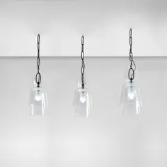 Seguso, Set of three ceiling lights, 1950s, Glass, iridescent lattimo glass, brass, painted steel