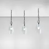 Seguso, Set of three ceiling lights, 1950s, Glass, iridescent lattimo glass, brass, painted steel
