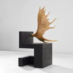'Stag' chair by Rick Owens, 2007, Stained plywood, moose antler, sold Apr 2023