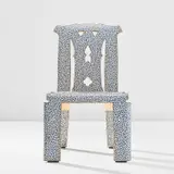 Robert Venturi and Denise Scott Brown, Prototype 'Chippendale' chair, circa 1983, Plastic laminate-covered plywood, fabric