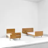 Two beds by Gio Ponti, circa 1954, Painted veneered wood, birch-veneered wood, glass, offered Apr 2023