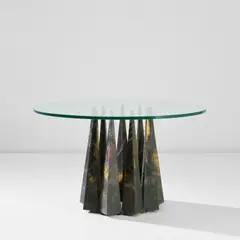 Table, model no. PE-46 by Paul Evans, 1969, Painted and patinated steel, bronze, glass, sold Apr 2023