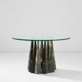 Table, model no. PE-46 by Paul Evans, 1969, Painted and patinated steel, bronze, glass, sold Apr 2023