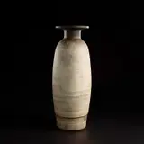 Hans Coper, Monumental bottle with disc top, circa 1959, Stoneware, layered porcelain slips and engobes over a textured body, the neck, lip and interior with a manganese glaze