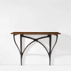 Wall-mounted console by Ico Parisi, circa 1949, Indian rosewood-veneered wood, ebonised wood, sold Apr 2023