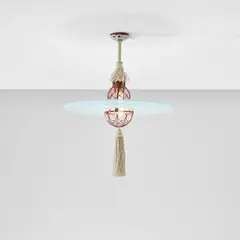 Edwin Lutyens, 'Cardinal’s hat' ceiling light, designed for the Campion Hall chapel, Oxford, circa 1935, Coloured glass, painted steel, passementerie