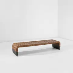Guglielmo Ulrich, Rare bench from Casa Lanfranconi, Bergamo, circa 1934, Leather, brushed and stained oak-veneered wood