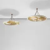'Pisces' and 'Aries' ceiling lights from the 'Zodiaci' series by Piero Fornasetti, circa 1957, Transfer-printed painted aluminium, brass, sold Apr 2023