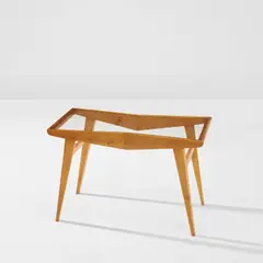 Low table by Gio Ponti, circa 1947, Birch, glass, sold Apr 2023