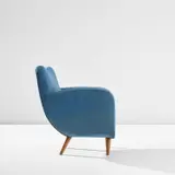 Prototype armchair by Gio Ponti, circa 1945, Fabric, walnut, sold Apr 2023