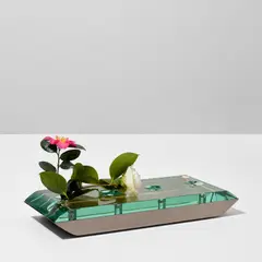 Flower holder, model no. 2069 by Pietro Chiesa, designed circa 1934, produced 1960s, Glass, nickel-plated brass, brass, sold Apr 2023