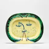 'Joueur de diaule' by Pablo Picasso, 1947, Painted and glazed earthenware dish with sculpted and incised design, sold Apr 2023