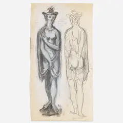 Gio Ponti, Sketch with notes for a 'Venere degli stracci' figure, circa 1946, Graphite, charcoal, pastel, and watercolour on paper