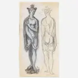 Gio Ponti, Sketch with notes for a 'Venere degli stracci' figure, circa 1946, Graphite, charcoal, pastel, and watercolour on paper