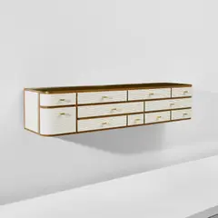 Gio Ponti, Rare wall-mounted chest of drawers, circa 1939, Walnut-veneered wood, painted grissinato wood, brass