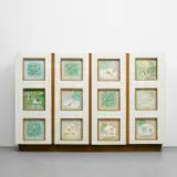 Gio Ponti and Adriano Spilimbergo, Unique illuminated wardrobe with twelve integrated paintings, circa 1939, Grissinato painted walnut, walnut, walnut-veneered wood, glass, gouache on paper, mirrored glass, brass