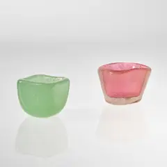 Carlo Scarpa, Two small vessels, model nos. 3552 and 3635, circa 1935, A bollicine coloured glass, sommerso a bollicine coloured glass with gold leaf inclusions