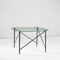 Rare occasional table by Gio Ponti, circa 1950, Partially-chiselled glass, painted steel, brass, sold Oct 2023