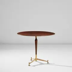 Renzo Zavanella, Occasional table, circa 1950, Stained walnut, stained walnut-veneered wood, brass