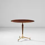 Renzo Zavanella, Occasional table, circa 1950, Stained walnut, stained walnut-veneered wood, brass