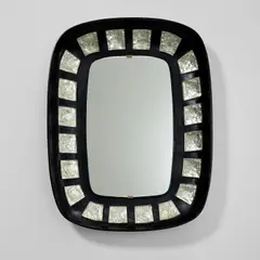 Max Ingrand, Large mirror, 1960s, Mirrored glass, chiselled glass, ebonised wood, brass