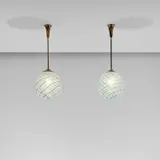 Carlo Scarpa, Pair of rare ceiling lights, model no. 5258, circa 1931, Reticello glass, brass