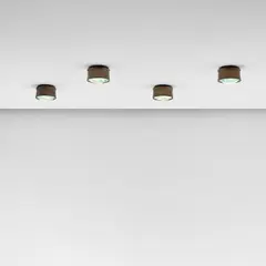 Set of four ceiling lights, model no. 2319 by Fontana Arte, circa 1964, Glass, brass, painted aluminium, sold Oct 2023