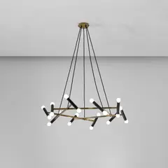 Ceiling light by Stilnovo, circa 1959, Brass, painted steel, fabric cord, sold Oct 2023