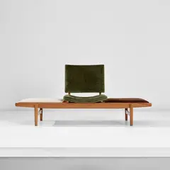 Augusto Bozzi, Adjustable 'Tirolo' bench, circa 1954, Elm, fabric, brass