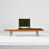 Augusto Bozzi, Adjustable 'Tirolo' bench, circa 1954, Elm, fabric, brass