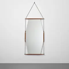 Ico Parisi, 'Paraggi' hanging mirror, circa 1958, Teak, mirrored glass, leather