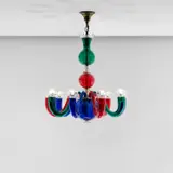 Gio Ponti, Nine-armed chandelier, model no. 5557, circa 1947, Coloured glass, glass, brass, aluminium