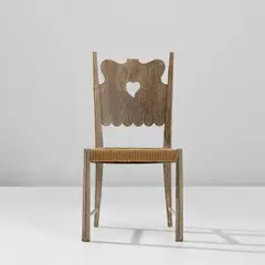 Chair by Paolo Buffa, circa 1950, Limed chestnut, limed chestnut-veneered wood, rush, sold Oct 2023