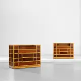 G.R.A.U., Pair of custom chests of drawers, circa 1967, Jelutong, sapele mahogany, sapele mahogany-veneered wood, brass