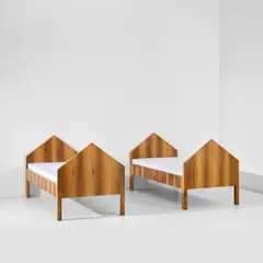 G.R.A.U., Pair of custom beds, circa 1967, Walnut, walnut-veneered wood