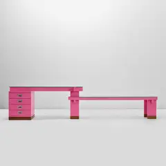 Ico Parisi, Unique desk, circa 1966, Painted veneered wood, chestnut-veneered wood, glass, steel