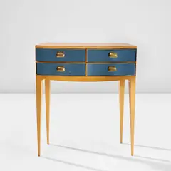 Pietro Chiesa, Console table, circa 1949, Birch-veneered wood, coloured mirrored glass, brass