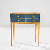 Pietro Chiesa, Console table, circa 1949, Birch-veneered wood, coloured mirrored glass, brass
