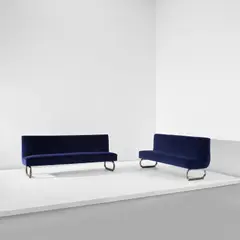 Pair of sofas by Gio Ponti, circa 1930, Fabric, chrome-plated steel, offered Oct 2023