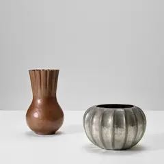 Two vases by Gio Ponti, circa 1933, Left: copper. Right: pewter, offered Oct 2023